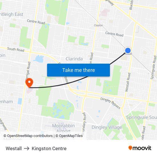 Westall to Kingston Centre map