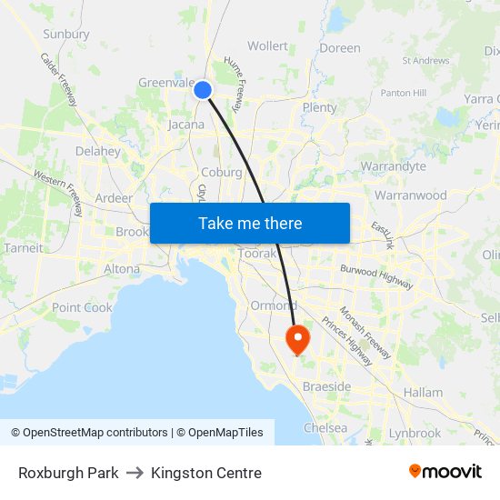 Roxburgh Park to Kingston Centre map