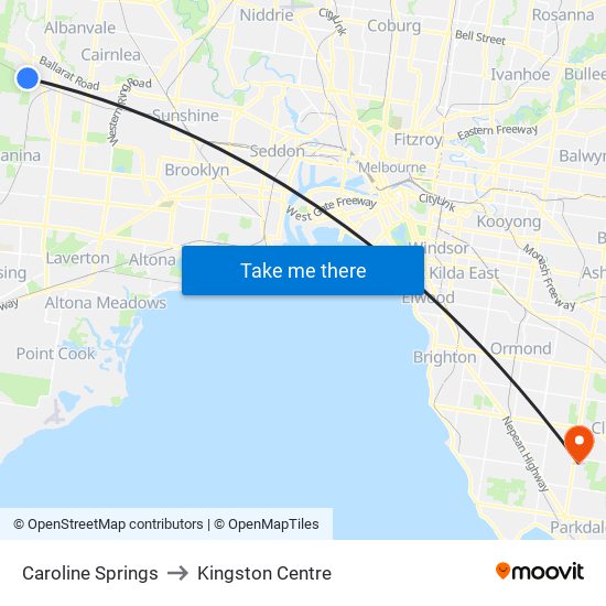Caroline Springs to Kingston Centre map