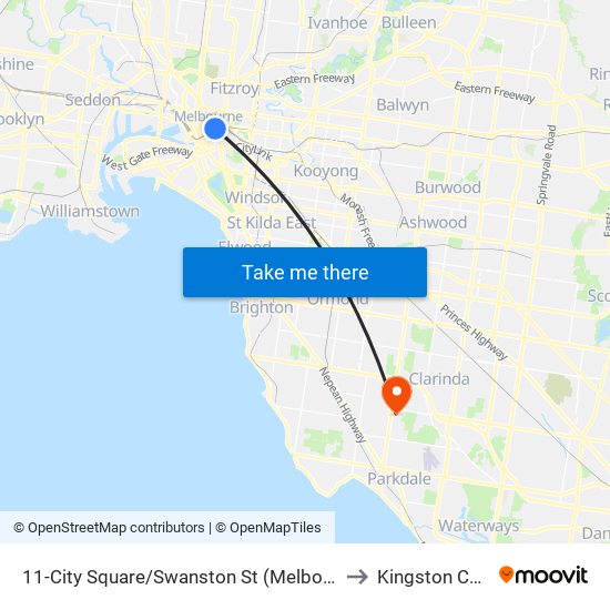 11-City Square/Swanston St (Melbourne City) to Kingston Centre map