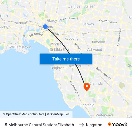5-Melbourne Central Station/Elizabeth St (Melbourne City) to Kingston Centre map