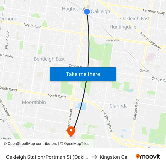Oakleigh Station/Portman St to Kingston Centre map