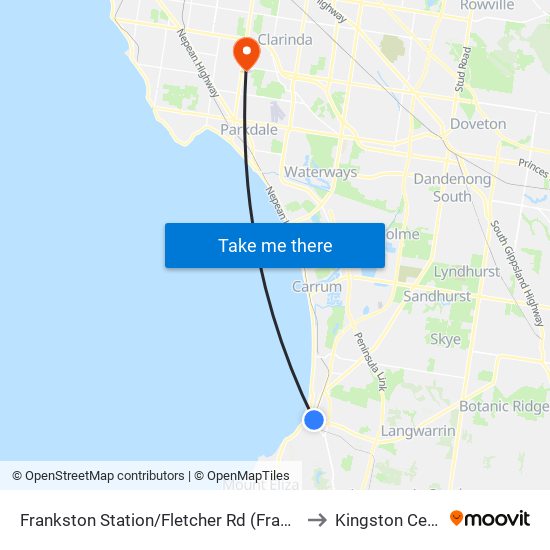 Frankston Station/Fletcher Rd (Frankston) to Kingston Centre map