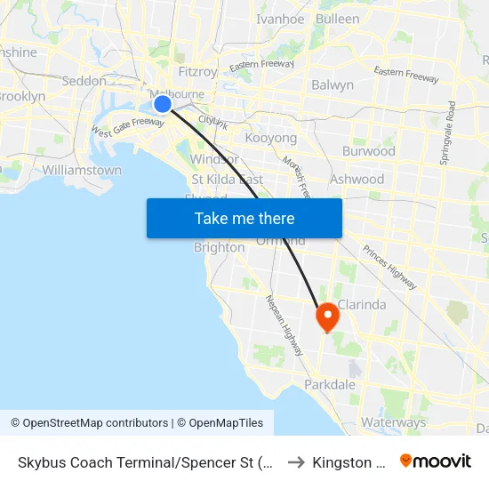 Skybus Coach Terminal/Spencer St to Kingston Centre map