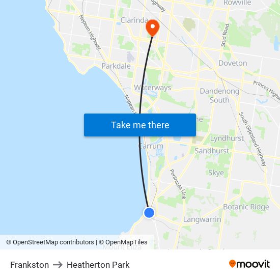 Frankston to Heatherton Park map