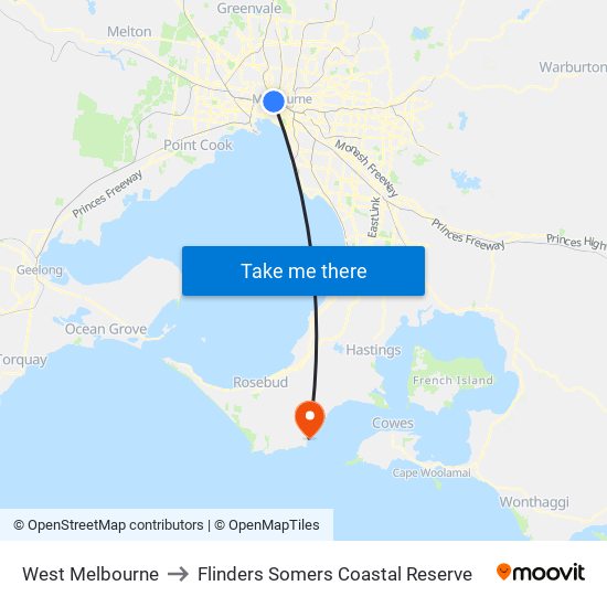 West Melbourne to Flinders Somers Coastal Reserve map