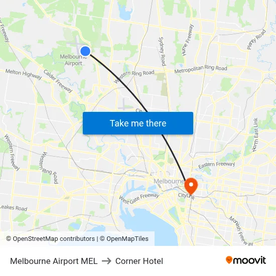 Melbourne Airport MEL to Corner Hotel map