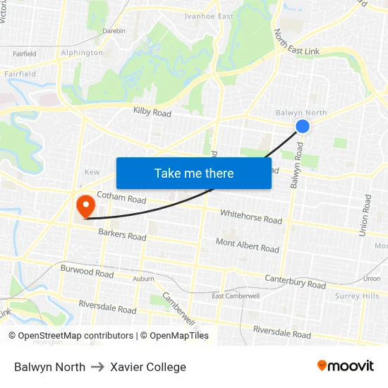 Balwyn North to Xavier College map