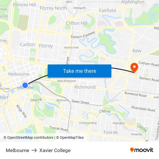 Melbourne to Xavier College map