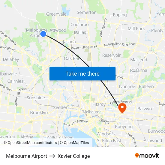 Melbourne Airport to Xavier College map