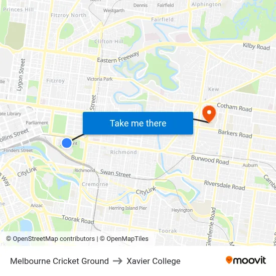 Melbourne Cricket Ground to Xavier College map