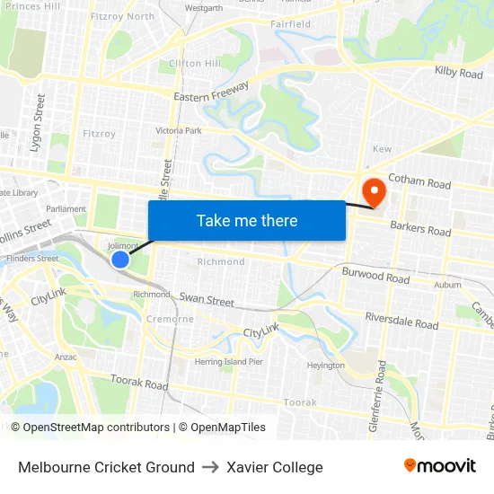 Melbourne Cricket Ground to Xavier College map