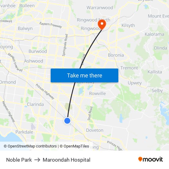 Noble Park to Maroondah Hospital map