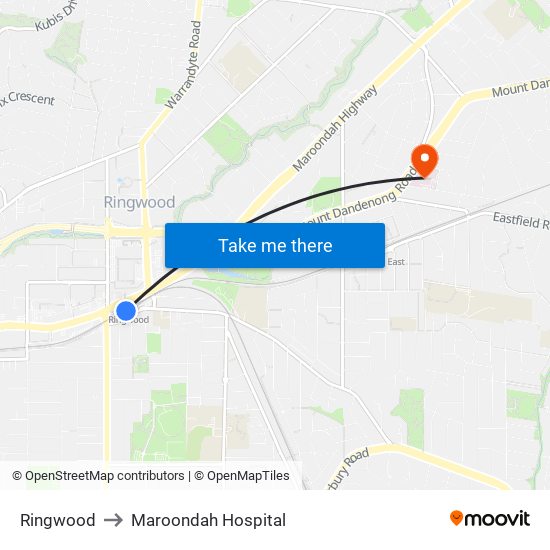 Ringwood to Maroondah Hospital map