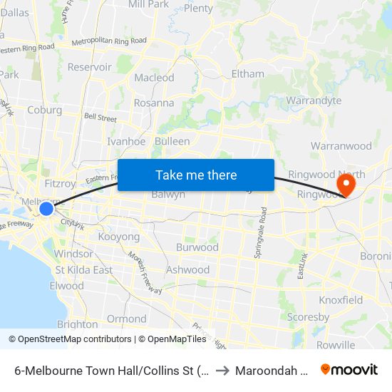 6-Melbourne Town Hall/Collins St (Melbourne City) to Maroondah Hospital map