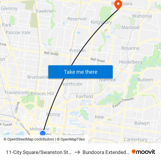 11-City Square/Swanston St (Melbourne City) to Bundoora Extended Care Centre map