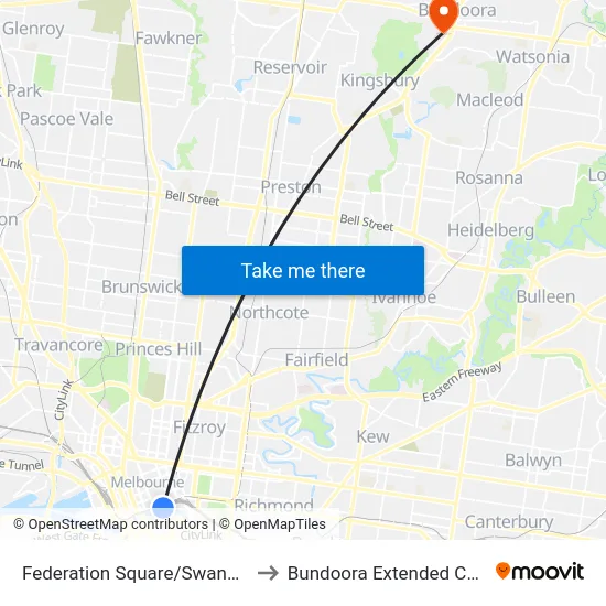 Federation Square/Swanston St #13 to Bundoora Extended Care Centre map