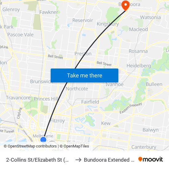 2-Collins St/Elizabeth St (Melbourne City) to Bundoora Extended Care Centre map