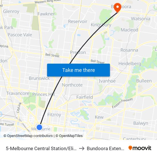 5-Melbourne Central Station/Elizabeth St (Melbourne City) to Bundoora Extended Care Centre map