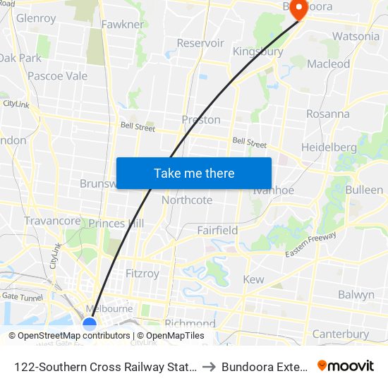 122-Southern Cross Railway Station/Spencer St (Melbourne City) to Bundoora Extended Care Centre map