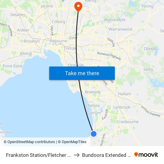 Frankston Station/Fletcher Rd (Frankston) to Bundoora Extended Care Centre map