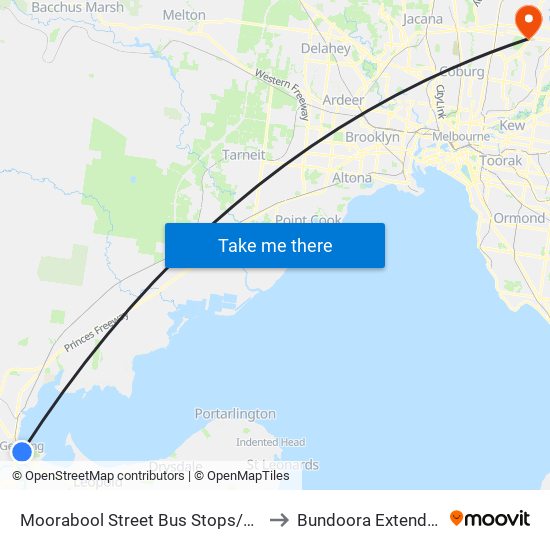 Moorabool Street Bus Stops/Moorabool St (Geelong) to Bundoora Extended Care Centre map