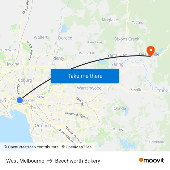 West Melbourne to Beechworth Bakery map
