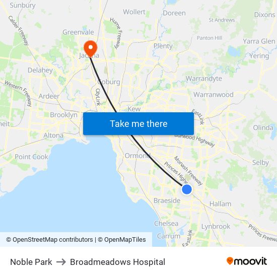 Noble Park to Broadmeadows Hospital map