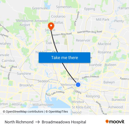 North Richmond to Broadmeadows Hospital map