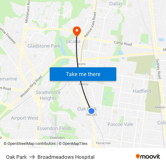 Oak Park to Broadmeadows Hospital map