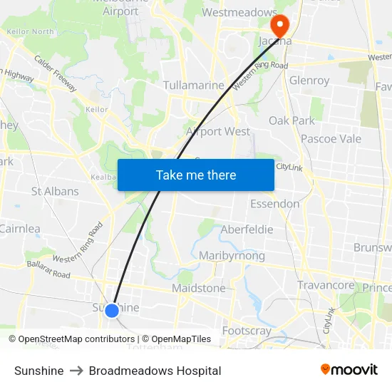 Sunshine to Broadmeadows Hospital map