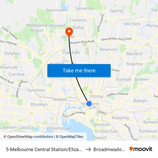 5-Melbourne Central Station/Elizabeth St (Melbourne City) to Broadmeadows Hospital map