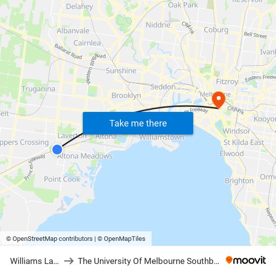 Williams Landing to The University Of Melbourne Southbank Campus map