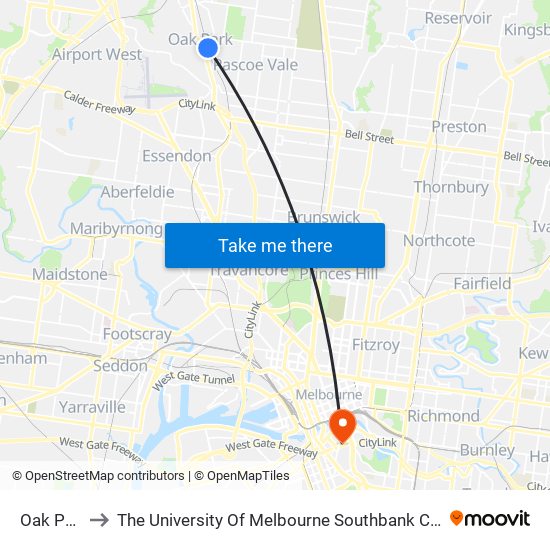 Oak Park to The University Of Melbourne Southbank Campus map
