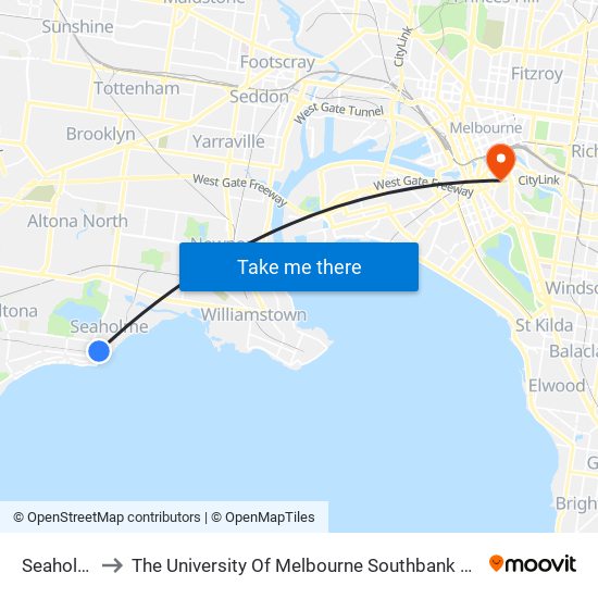 Seaholme to The University Of Melbourne Southbank Campus map