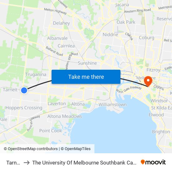 Tarneit to The University Of Melbourne Southbank Campus map