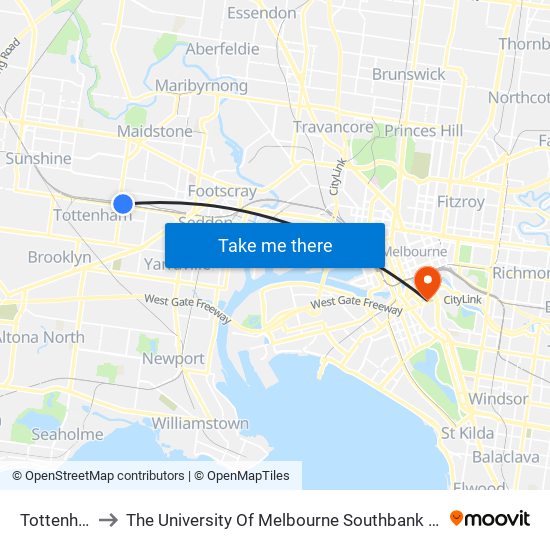 Tottenham to The University Of Melbourne Southbank Campus map