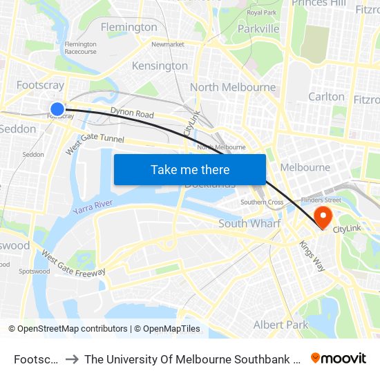 Footscray to The University Of Melbourne Southbank Campus map