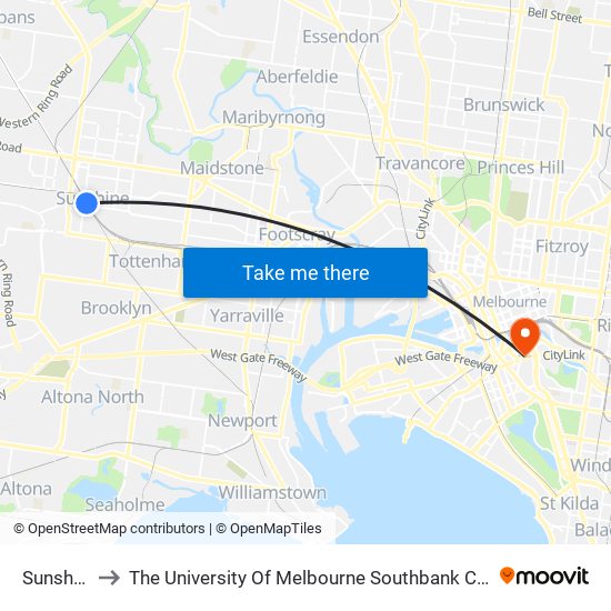 Sunshine to The University Of Melbourne Southbank Campus map