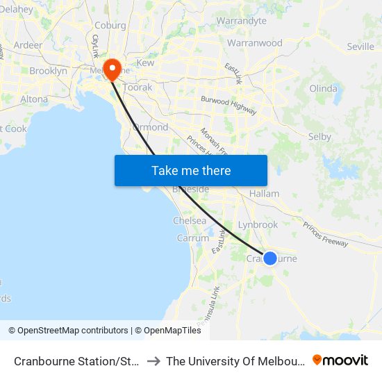 Cranbourne Station/Station St (Cranbourne) to The University Of Melbourne Southbank Campus map