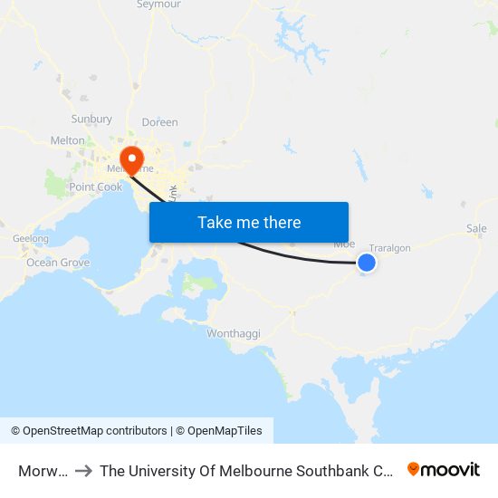 Morwell to The University Of Melbourne Southbank Campus map