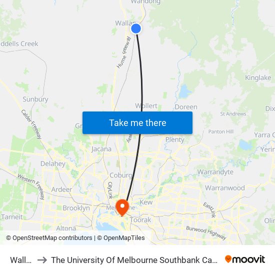 Wallan to The University Of Melbourne Southbank Campus map