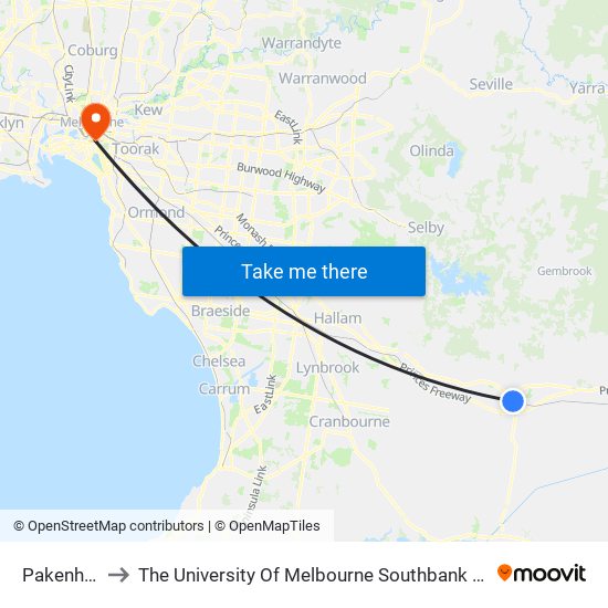 Pakenham to The University Of Melbourne Southbank Campus map