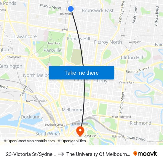 23-Victoria St/Sydney Rd (Brunswick) to The University Of Melbourne Southbank Campus map