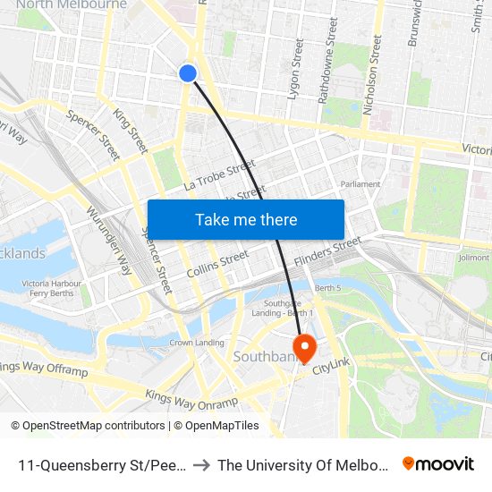 11-Queensberry St/Peel St (North Melbourne) to The University Of Melbourne Southbank Campus map