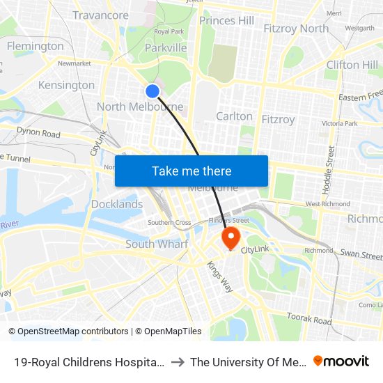 19-Royal Childrens Hospital/Flemington Rd (North Melbourne) to The University Of Melbourne Southbank Campus map