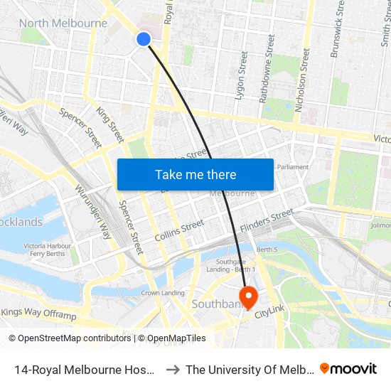 14-Royal Melbourne Hospital/Flemington Rd (Parkville) to The University Of Melbourne Southbank Campus map