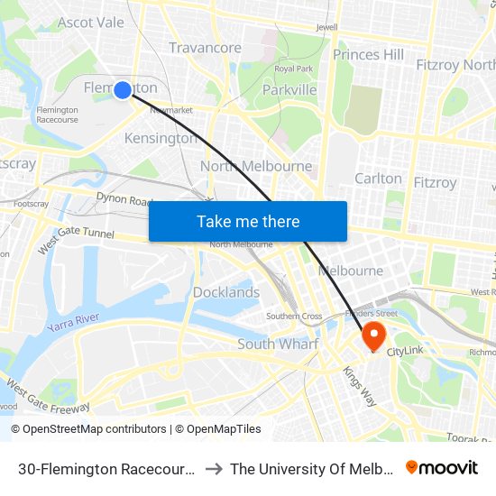 30-Flemington Racecourse/Epsom Rd (Flemington) to The University Of Melbourne Southbank Campus map