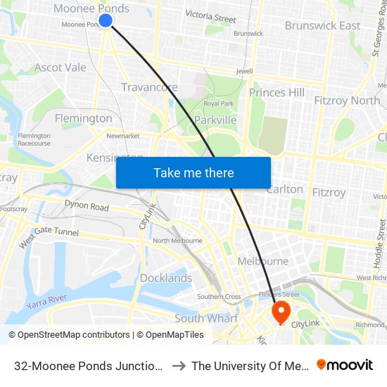 32-Moonee Ponds Junction/Pascoe Vale Rd (Moonee Ponds) to The University Of Melbourne Southbank Campus map