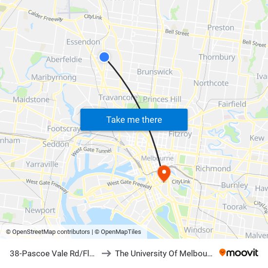 38-Pascoe Vale Rd/Fletcher St (Essendon) to The University Of Melbourne Southbank Campus map